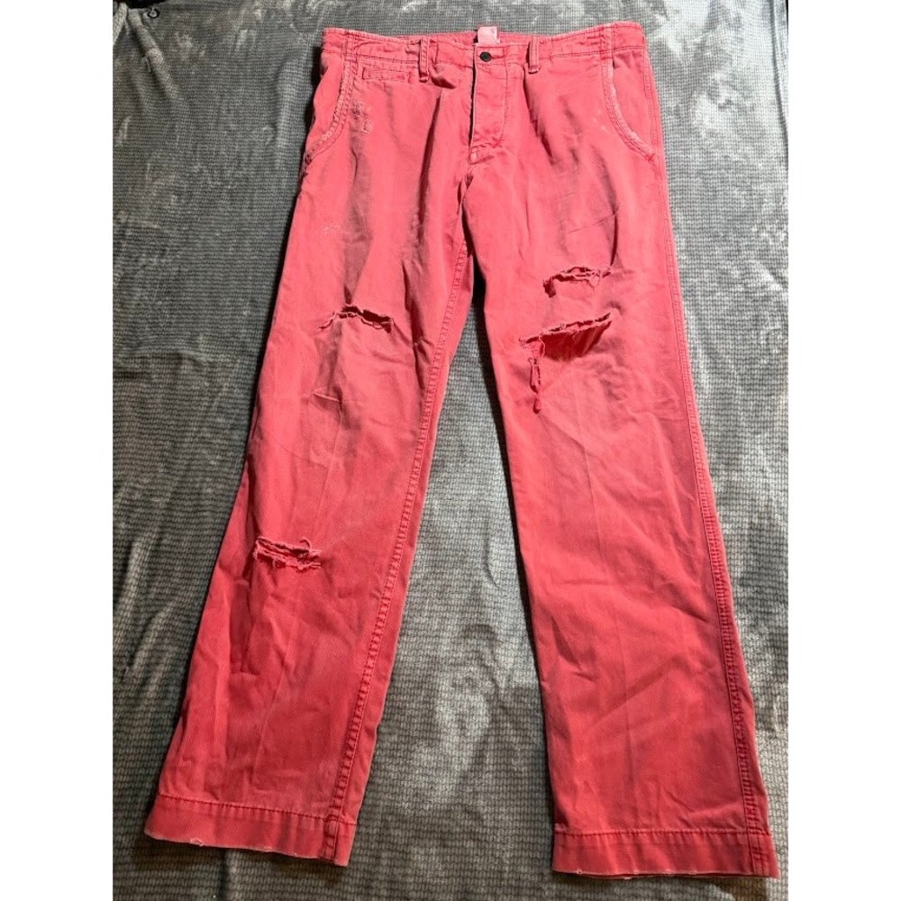 True Religion Pants Mens 36x32 Red Drawstring Distressed Straight‎ Leg Chino